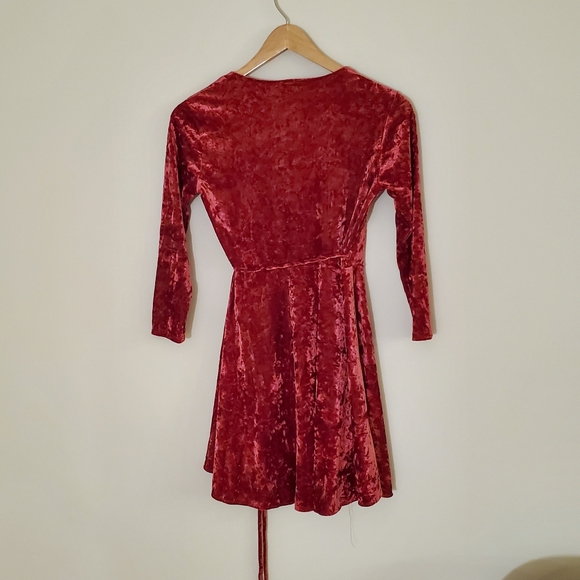 Lulu's Wine Velvet Wrap Dress 3/4 Sleeves - Picture 6 of 6